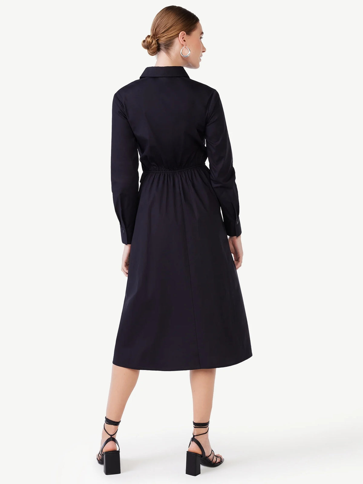 Women's Poplin Midi Shirt Dress with Long Sleeves C78863
