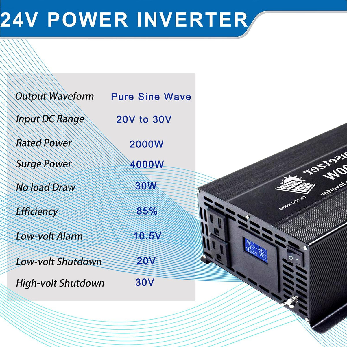 2000W 24V Pure Sine Wave Power Inverter with Dual US Outlet O8936