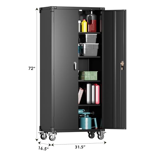 71" Tall Metal Storage Cabinet with 5 Tier Shelves and Locking Doors C3117