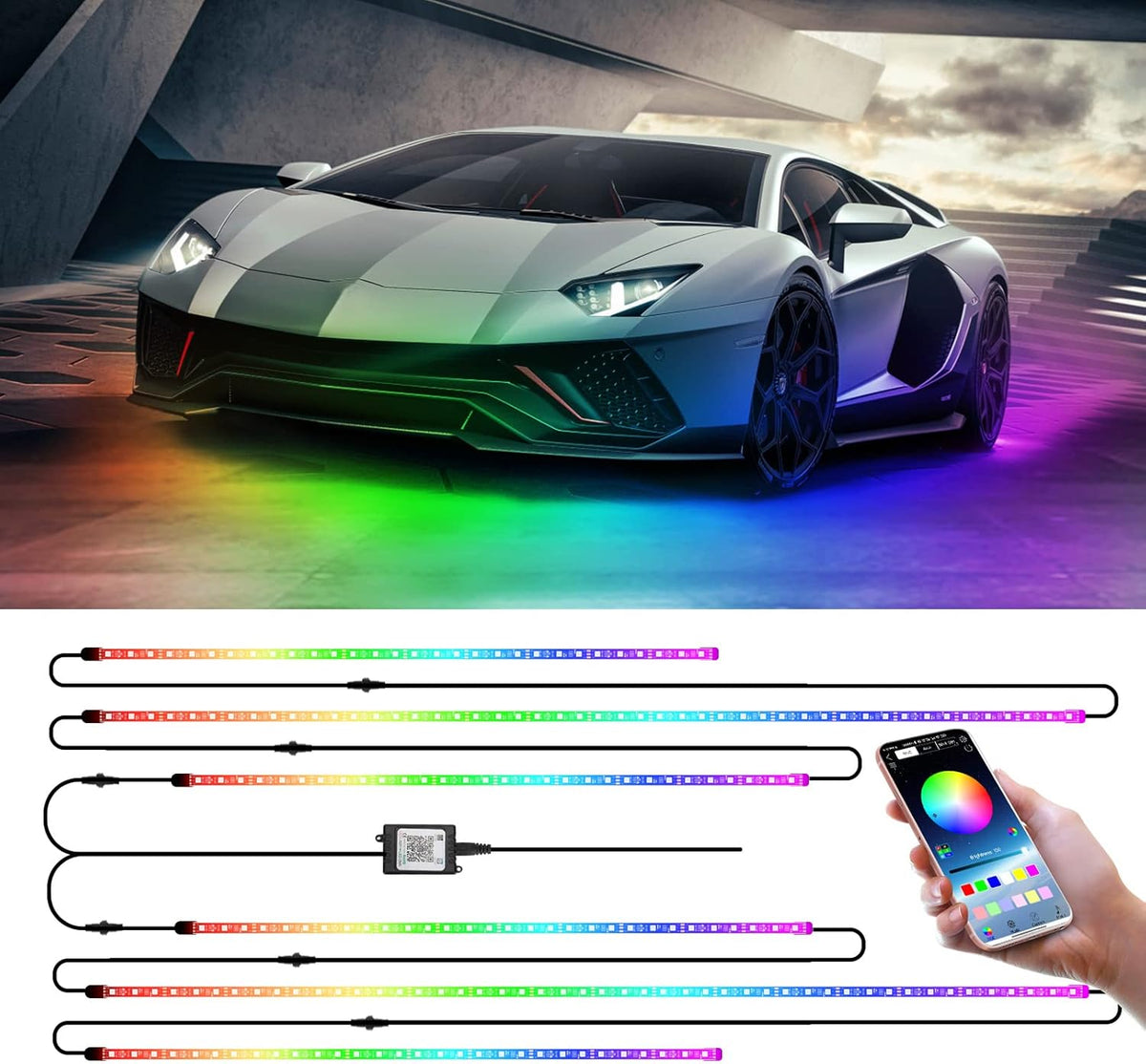6PCS Dimmable RGB Car Underglow Lights with APP Control C228274