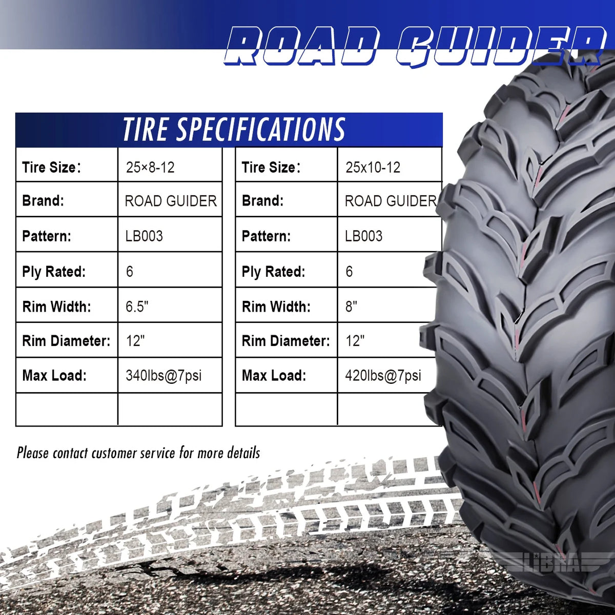 ATV/UTV Tires 25x8-12 Front & 25x10-12 Rear 6PR Set 4 O27347