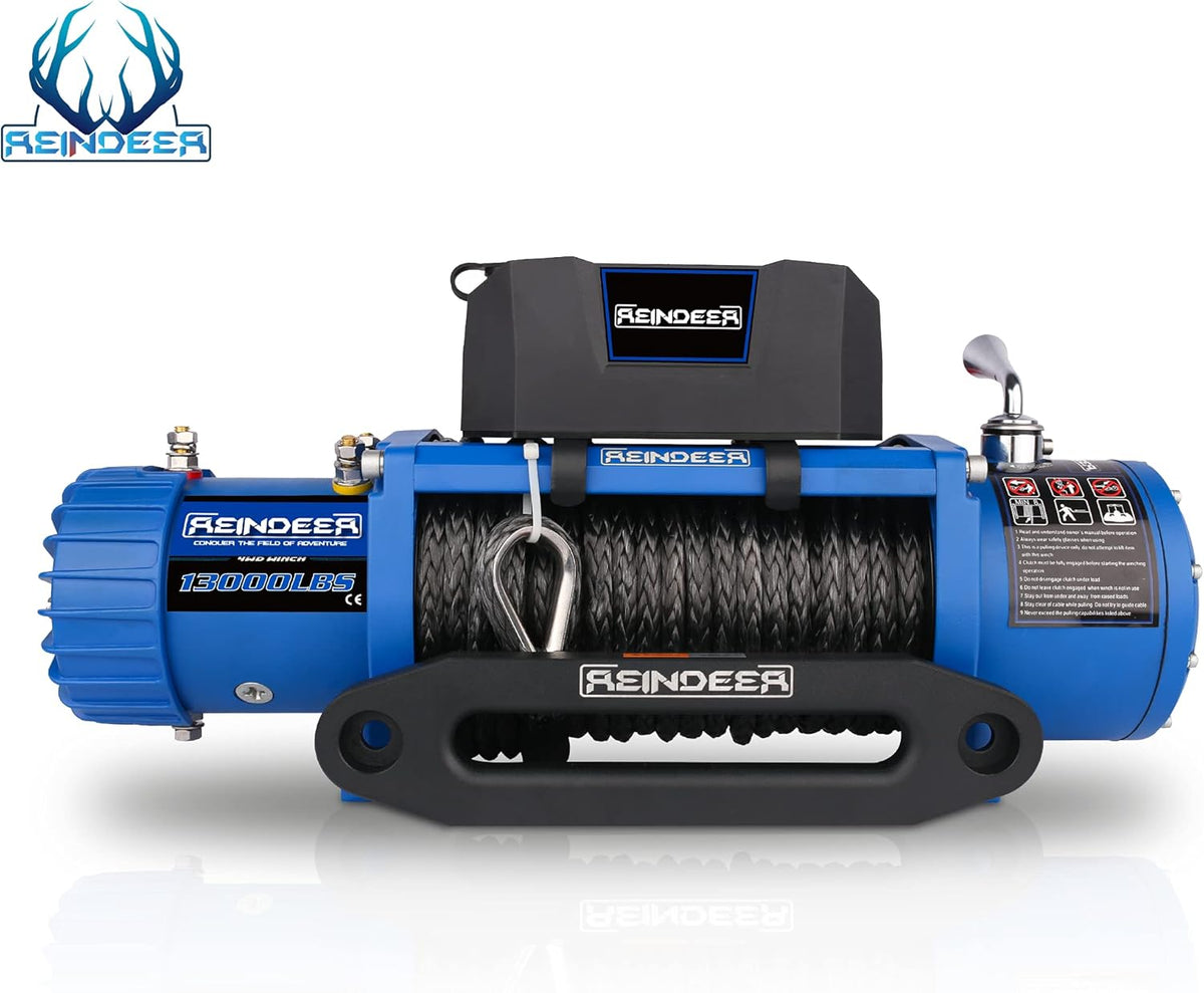12V 13000 lb Electric Winch Synthetic Rope with Hawse Fairlead Waterproof IP67 D6147