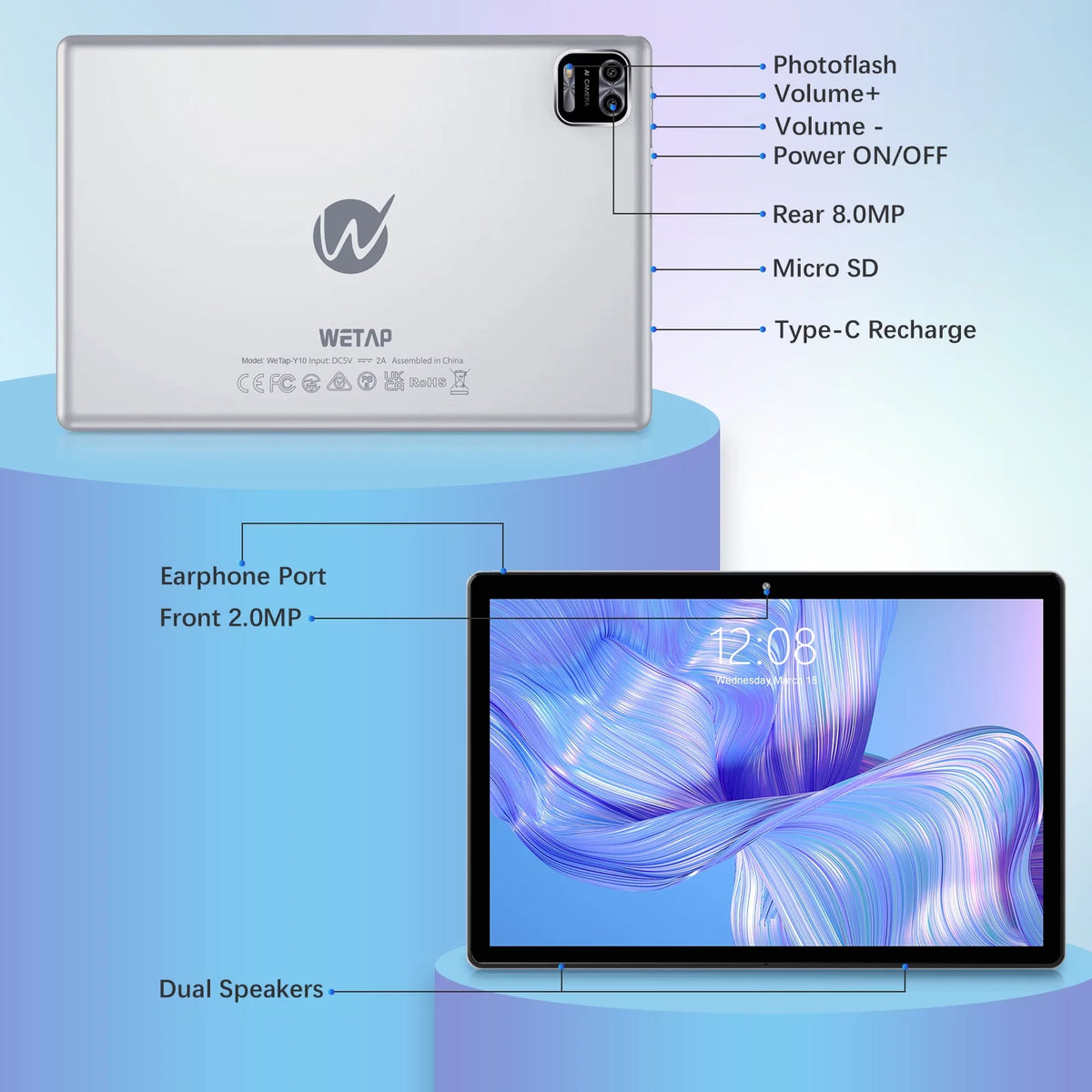 10 inch Android 12.0 Tablet 3GB RAM 64GB Storage Quad-Core 6000mAh W89748