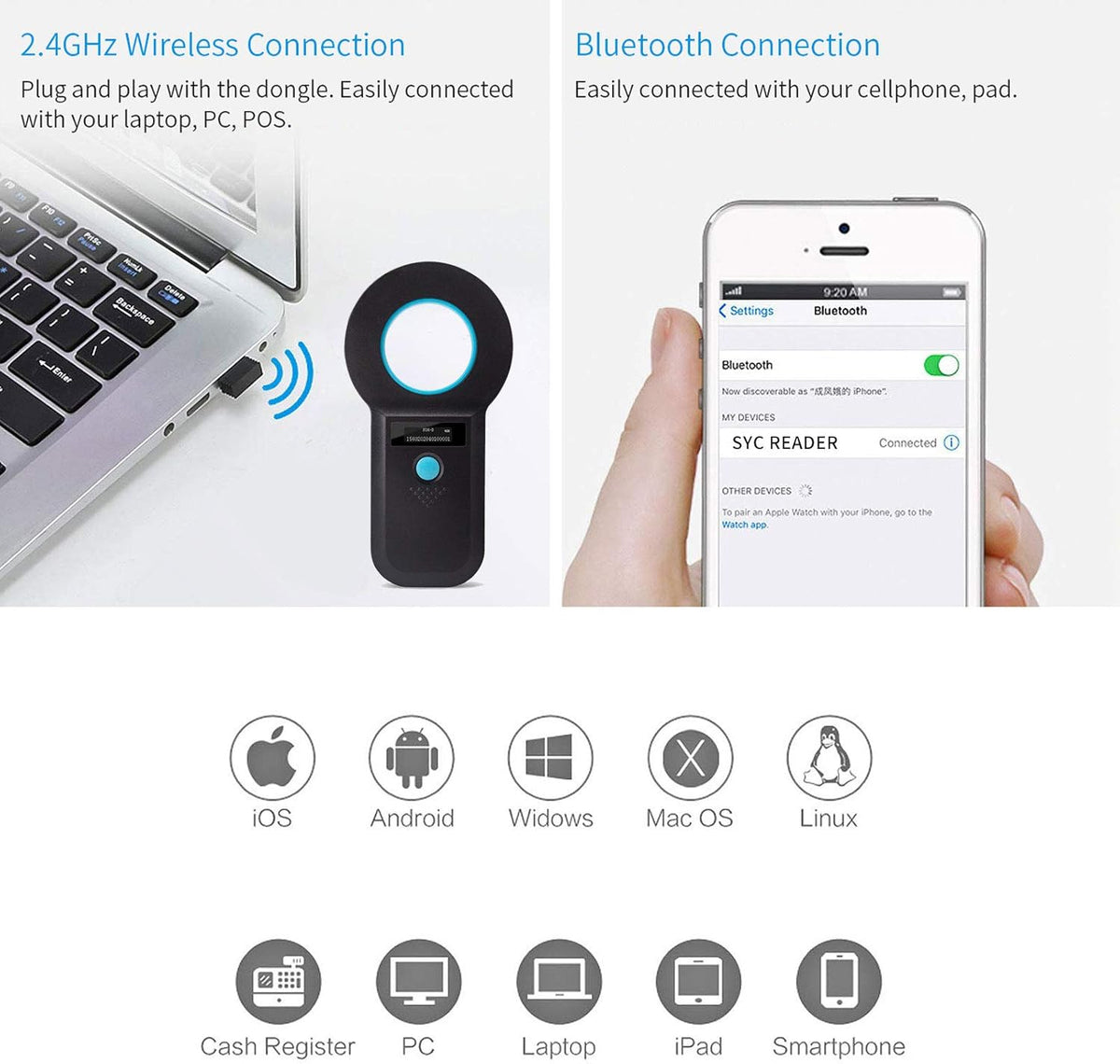 Bluetooth RFID Animal Microchip Scanner I1642