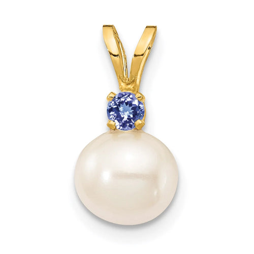 14K Yellow Gold Fresh-Water-Cultured Pearl Tanzanite Pendant Charm with Rope Chain Necklace 16'' Z476566
