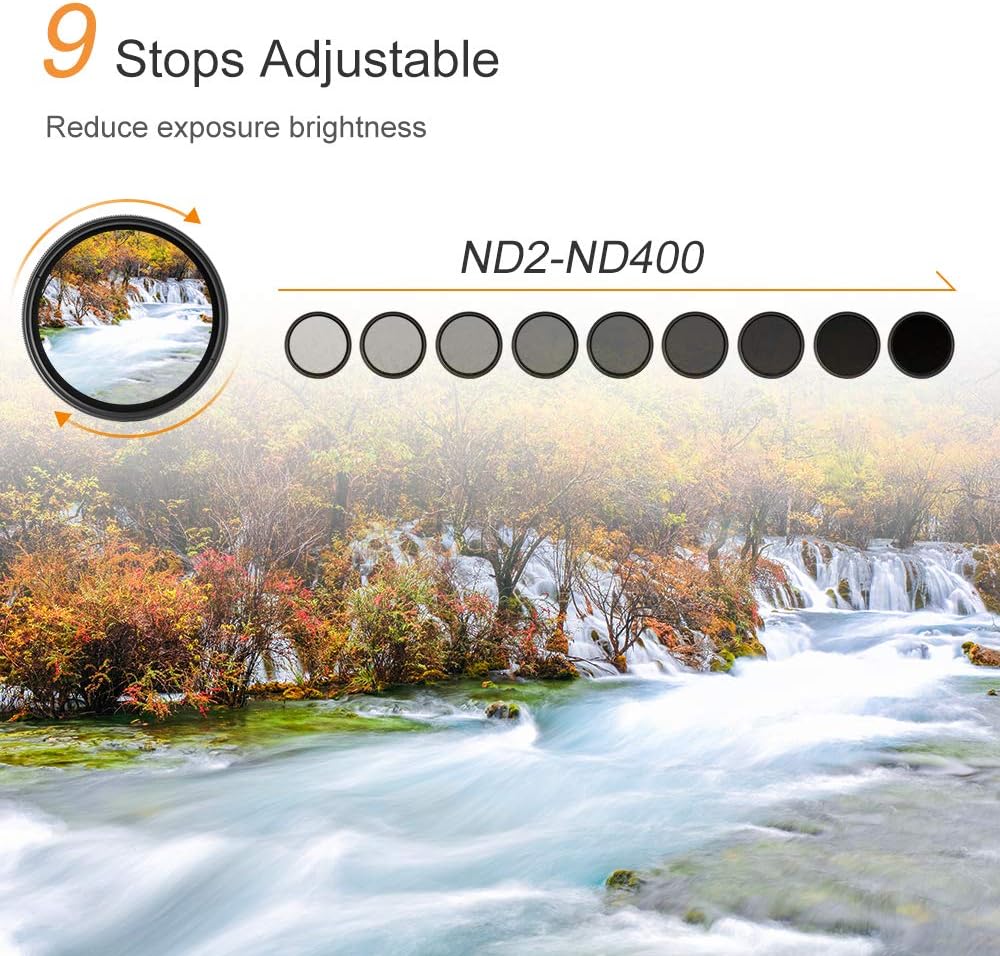 52mm Variable Neutral Density Filter ND2-ND400 (1-9 Stop) Ultra Slim Filter Pack of 2 N577