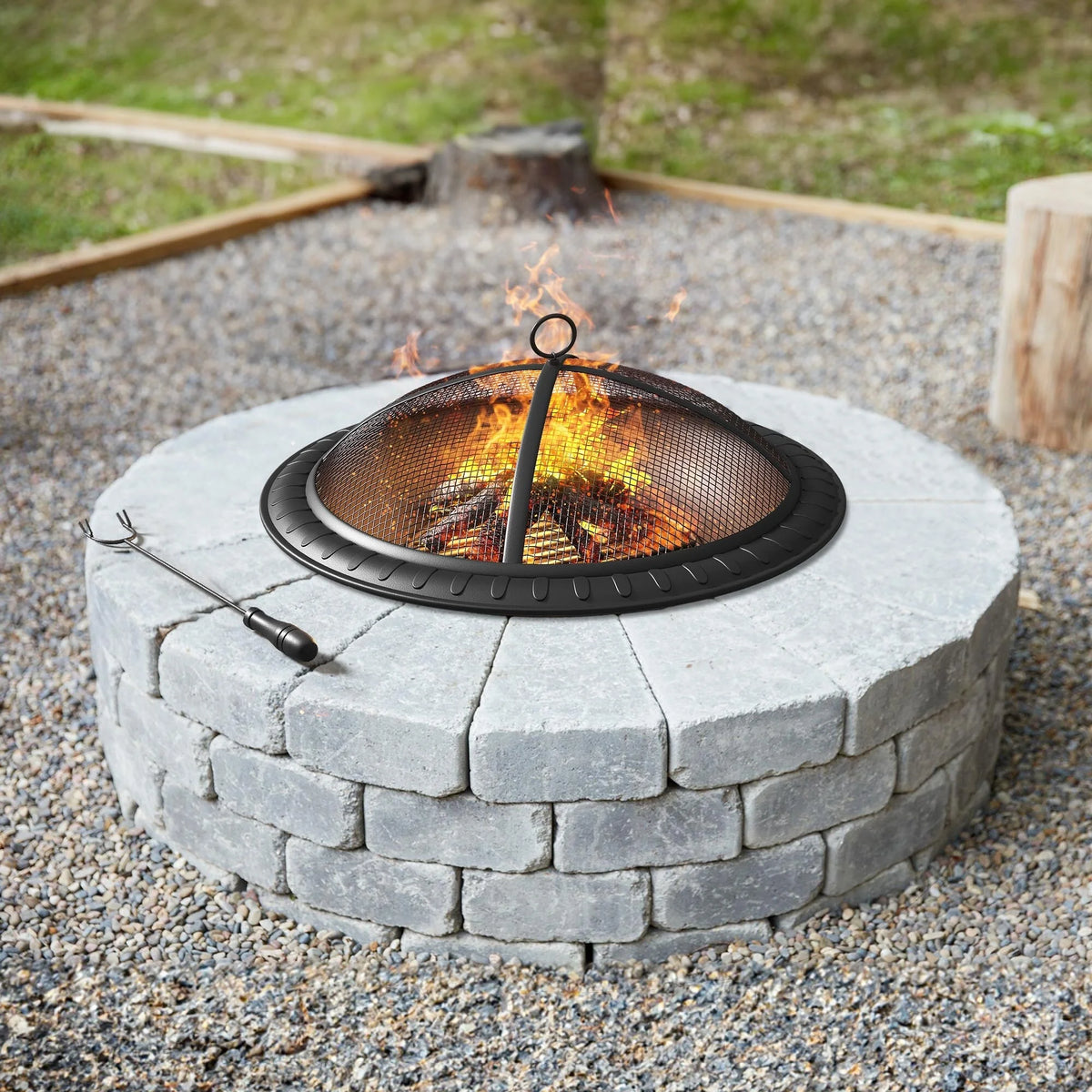 25" Wood-Burning Fire Pit Bowl with Spark Screen and Poker L1639