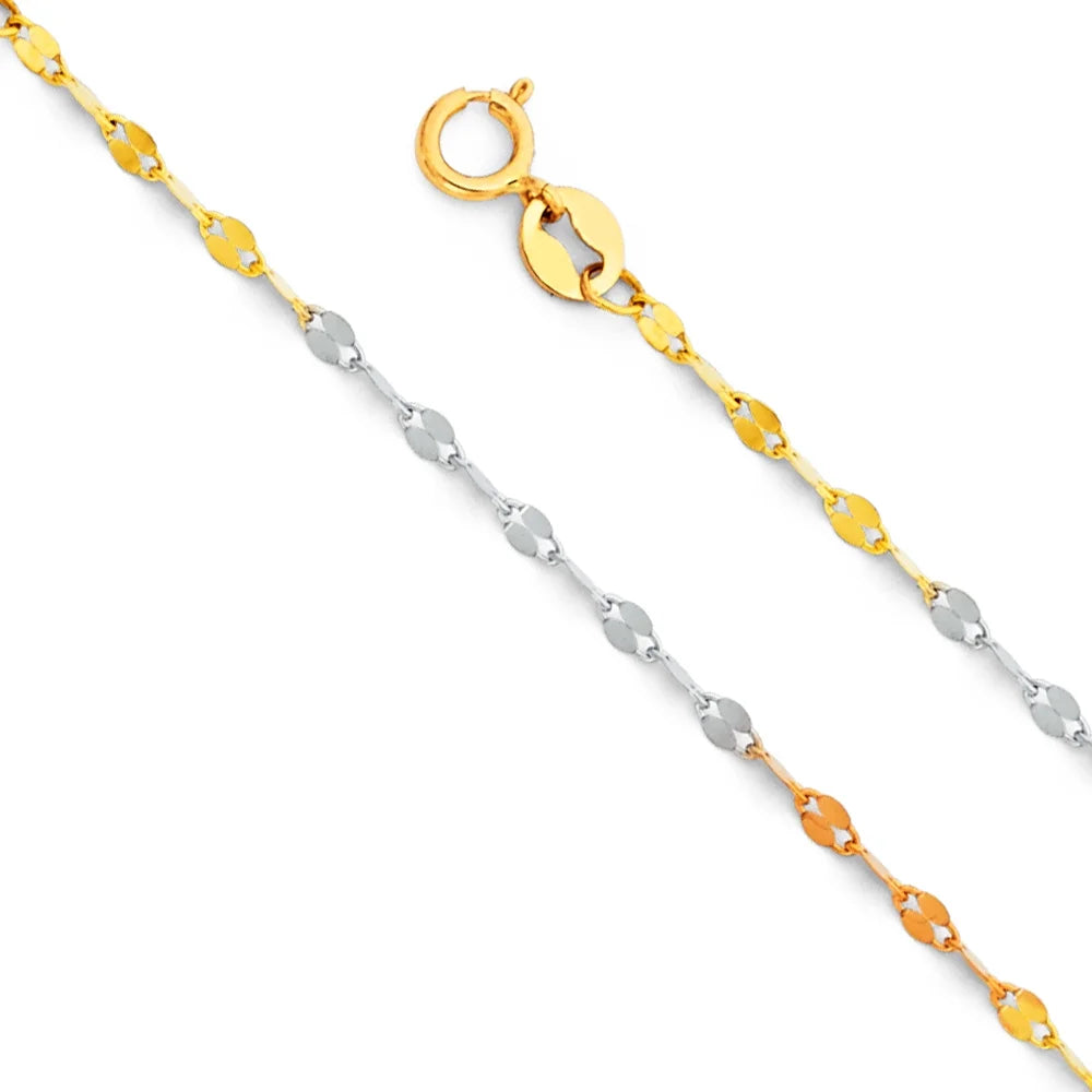 14k Tri 3 Color Gold Polished Solid 1.7mm Twisted Mirror Chain Necklace with Spring Ring Clasp - 20" K713656