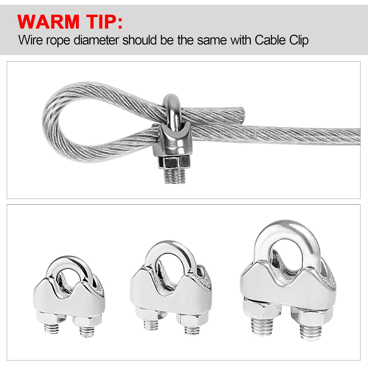 3/16 Inches 304 Stainless Steel Wire Rope Clip 24PCS M9046