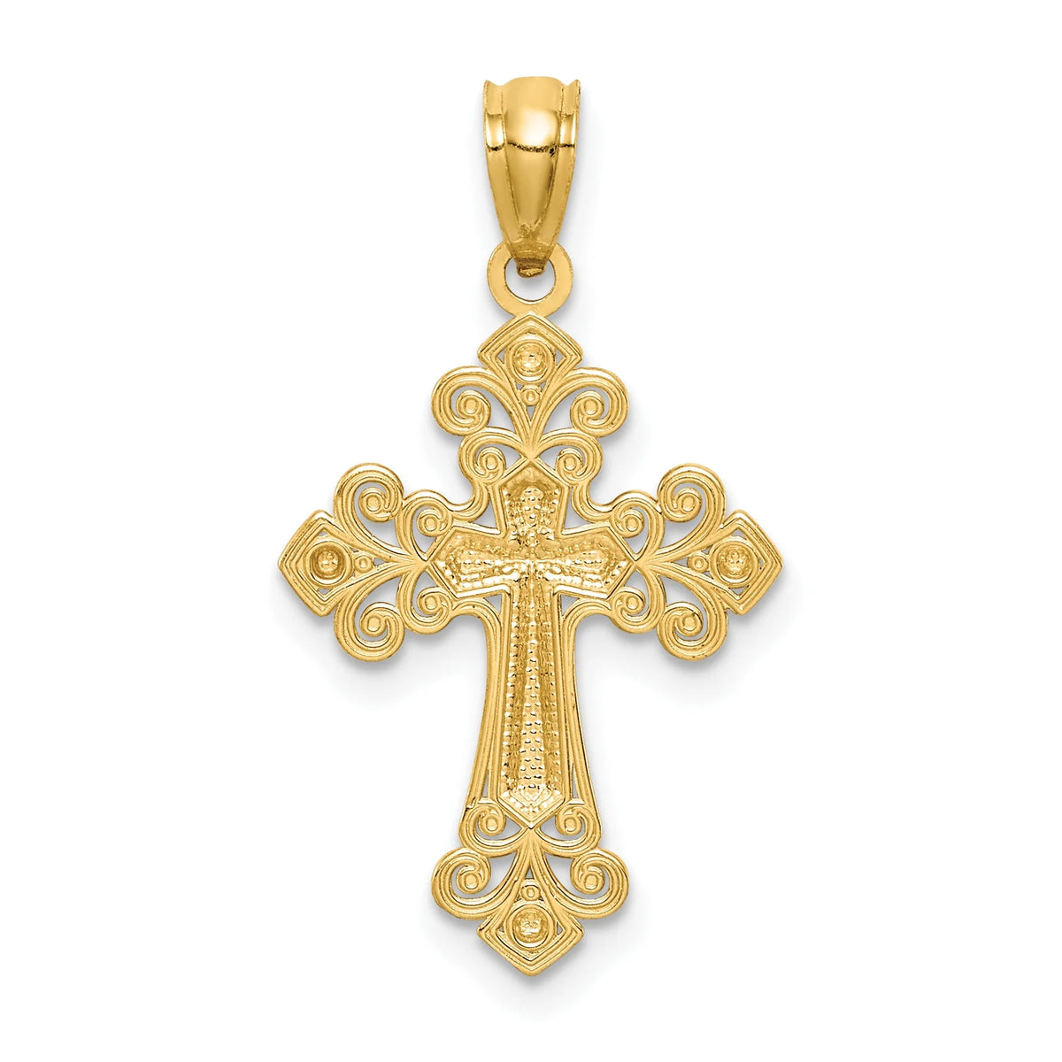 14K Two-Tone Gold Rhodium Plated Diamond Cut Cross Pendant With 14K Yellow Gold Rope Chain 20" R25529