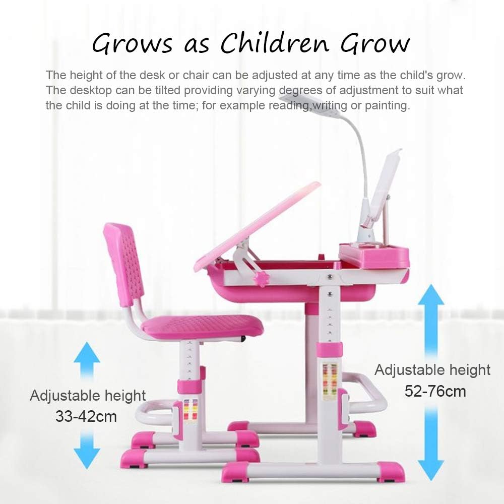 Grey Height Adjustable Kids Desk and Chair Set with Tilt Desktop and Storage Drawer P928379