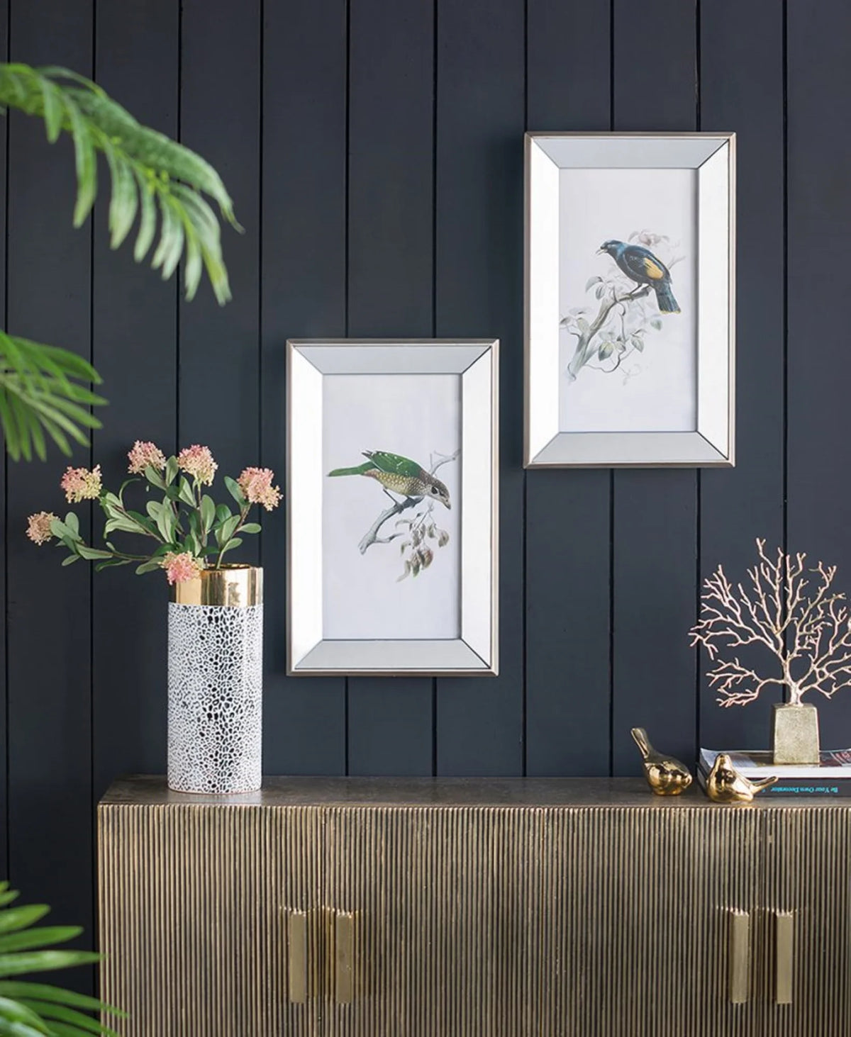 Rectangular Birds Mirror Frame Wall Art 15" x 24" 2ct P18404