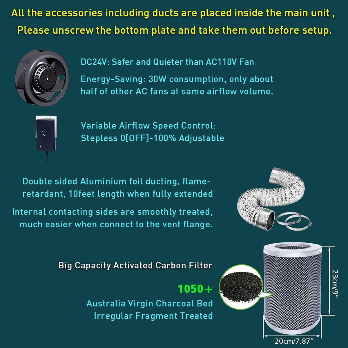 Carbon Filter Grow Tent Ventilation Kit with Inline Fan and Charcoal Filter H842455