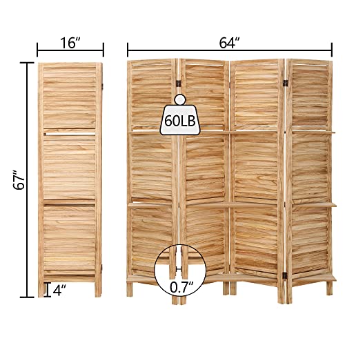 4 Panel Wooden Room Divider with Shelves (Deep Brown) Y25769