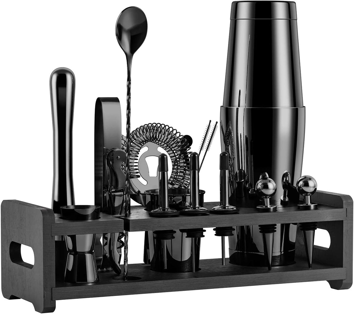 24-Piece Stainless Steel Cocktail Shaker Set with Stand and Velvet Carry Bag P2224