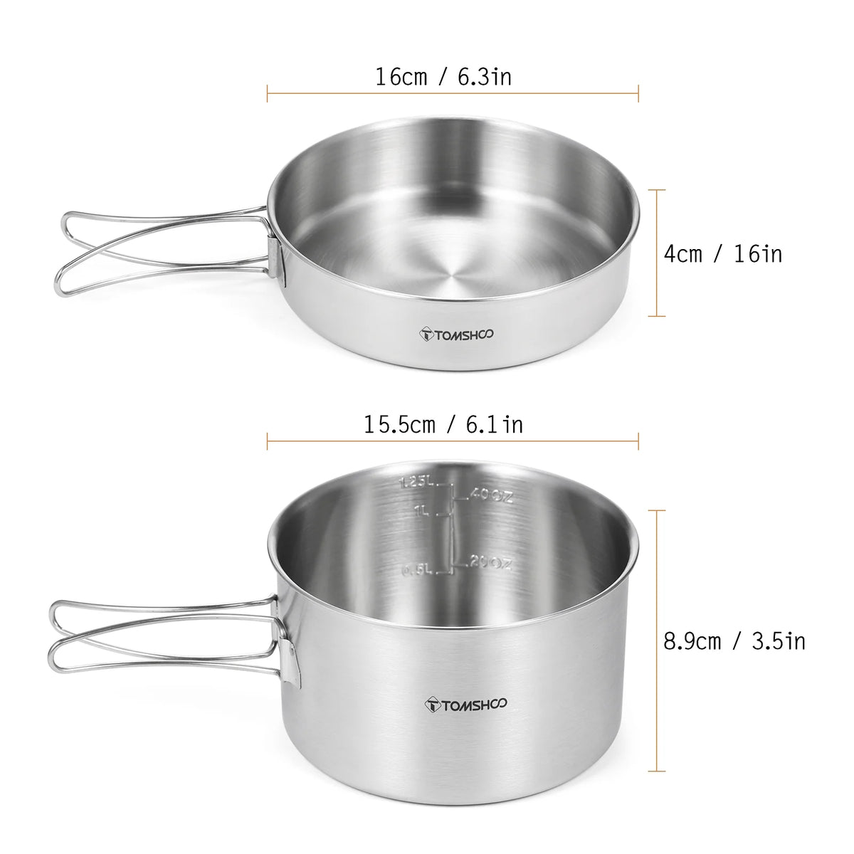 2pcs Stainless Steel Camping Cookware Set with Mesh Carry Bag B58496
