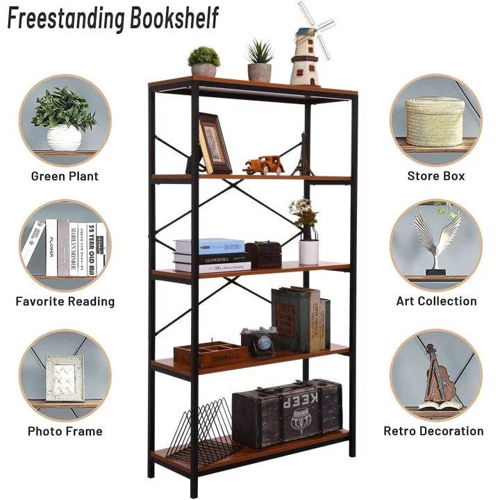 5-Tier Wood and Metal Bookshelf A643