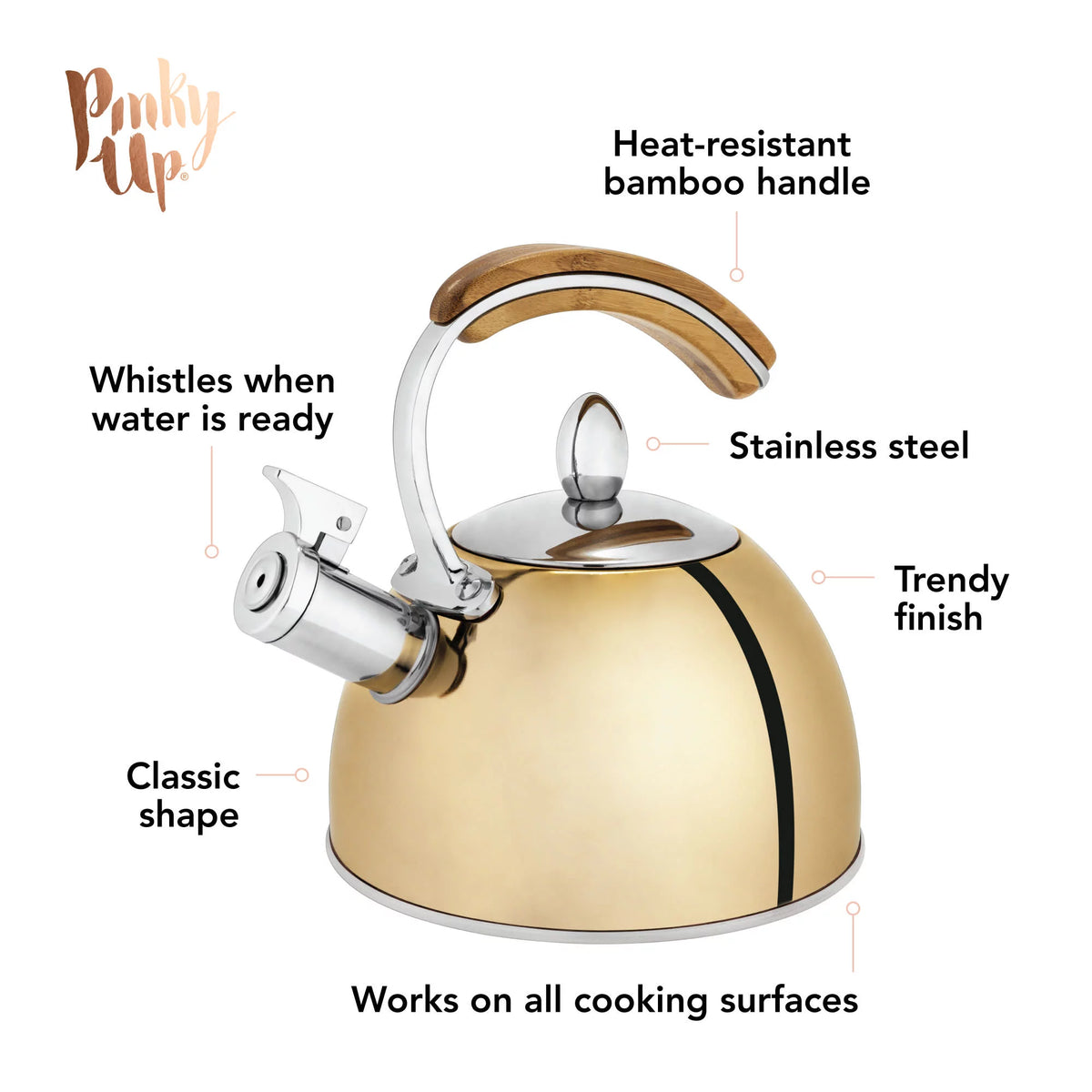 Gold Stainless Steel Whistling Tea Kettle L302