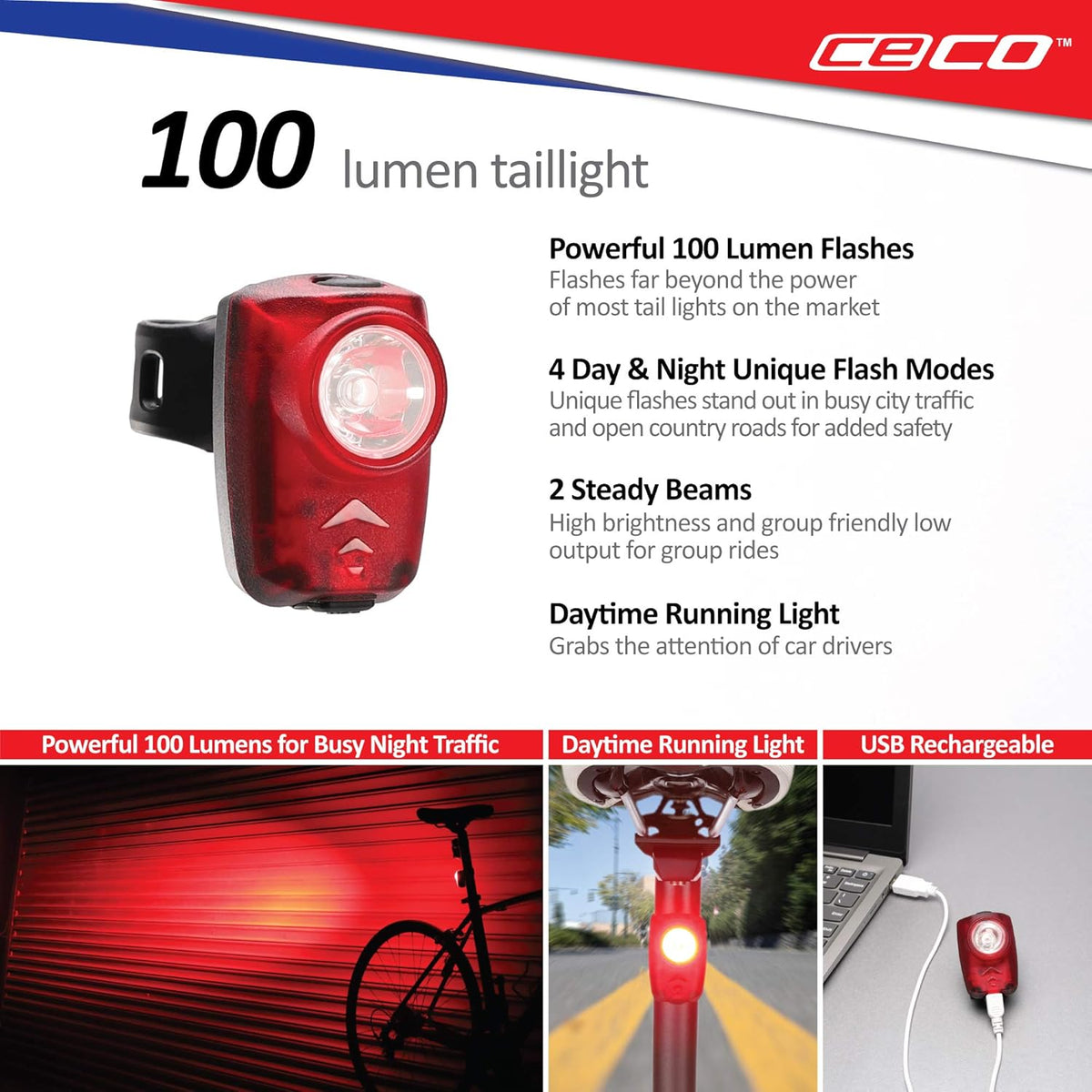 1,000 Lumen Headlight & 100 Lumen Tail Light Combo Pack, USB Rechargeable Bike Light Set, Pack of 2 E57509