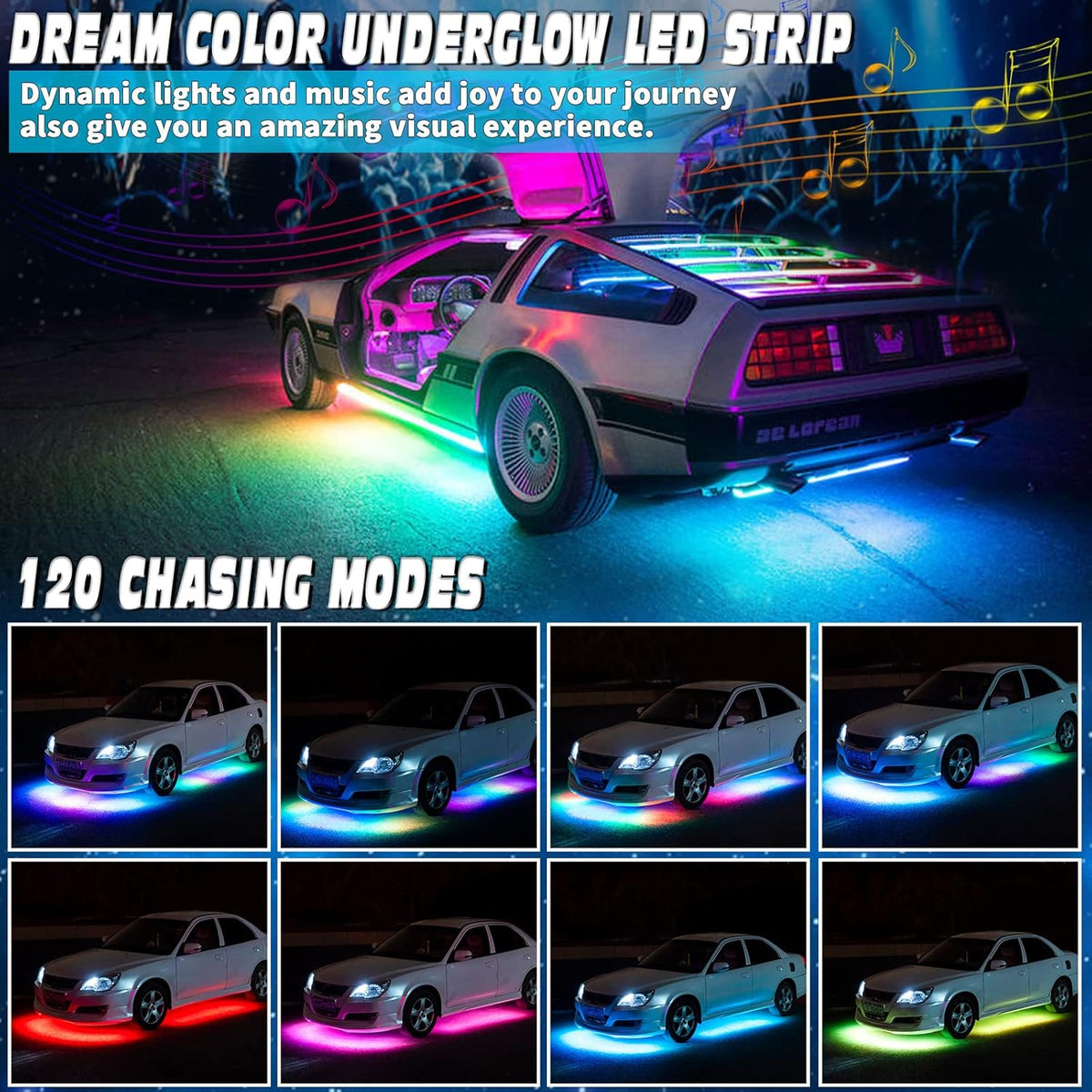 6PCS Dimmable RGB Car Underglow Lights with APP Control C228274