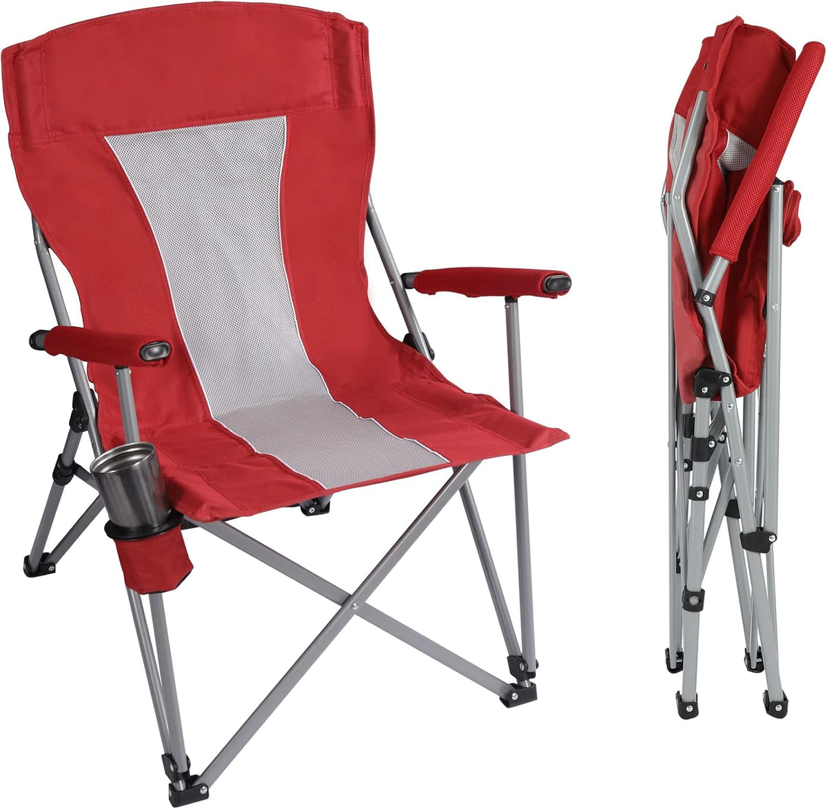 Oversized Folding Camping Chairs with Hard Armrests and Cup Holder N87000