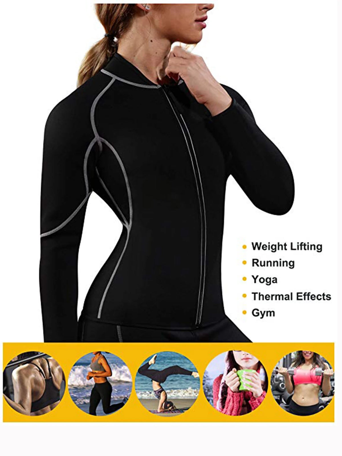 Women's Neoprene Sauna Vest Waist Trainer Corset Long Sleeves Gym Hot Sweat Suit Workout Body Shaper S87422