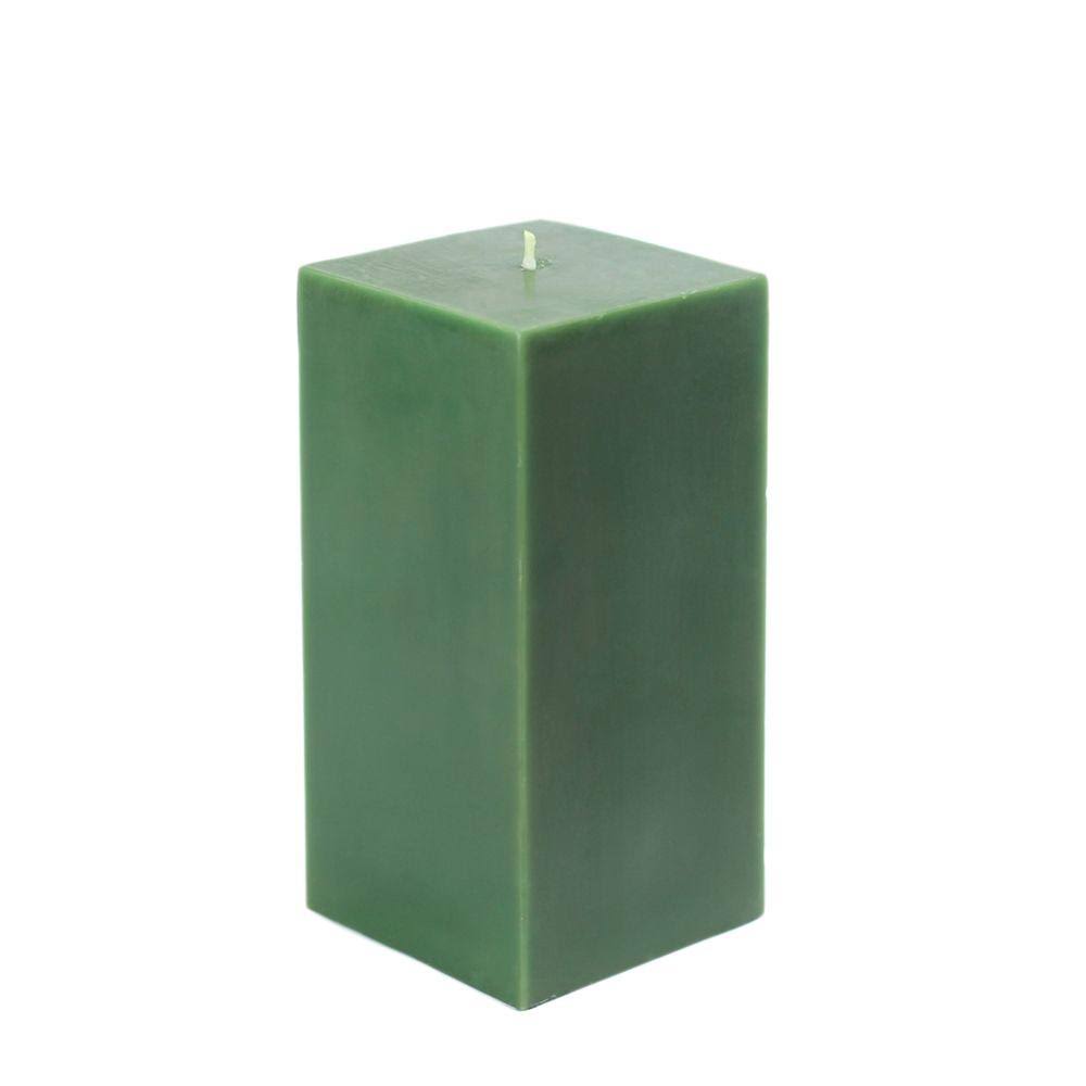 3 in. x 6 in. Hunter Green Square Pillar Candle T238