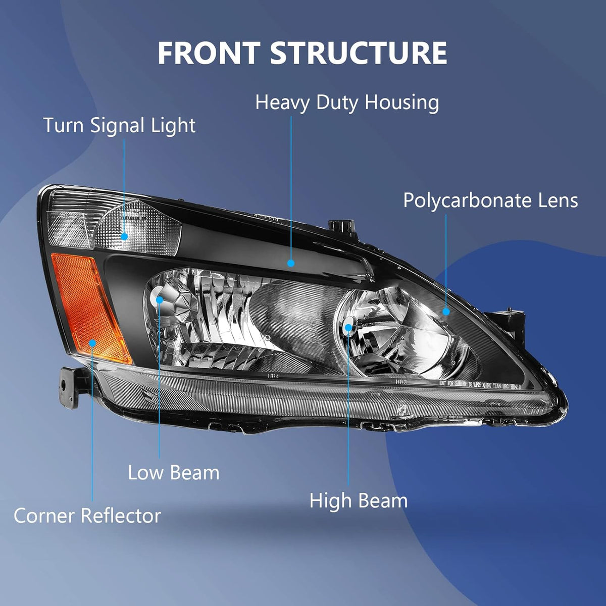 Headlight Assembly Pair Black Housing Amber Reflector Clear Lens E83566