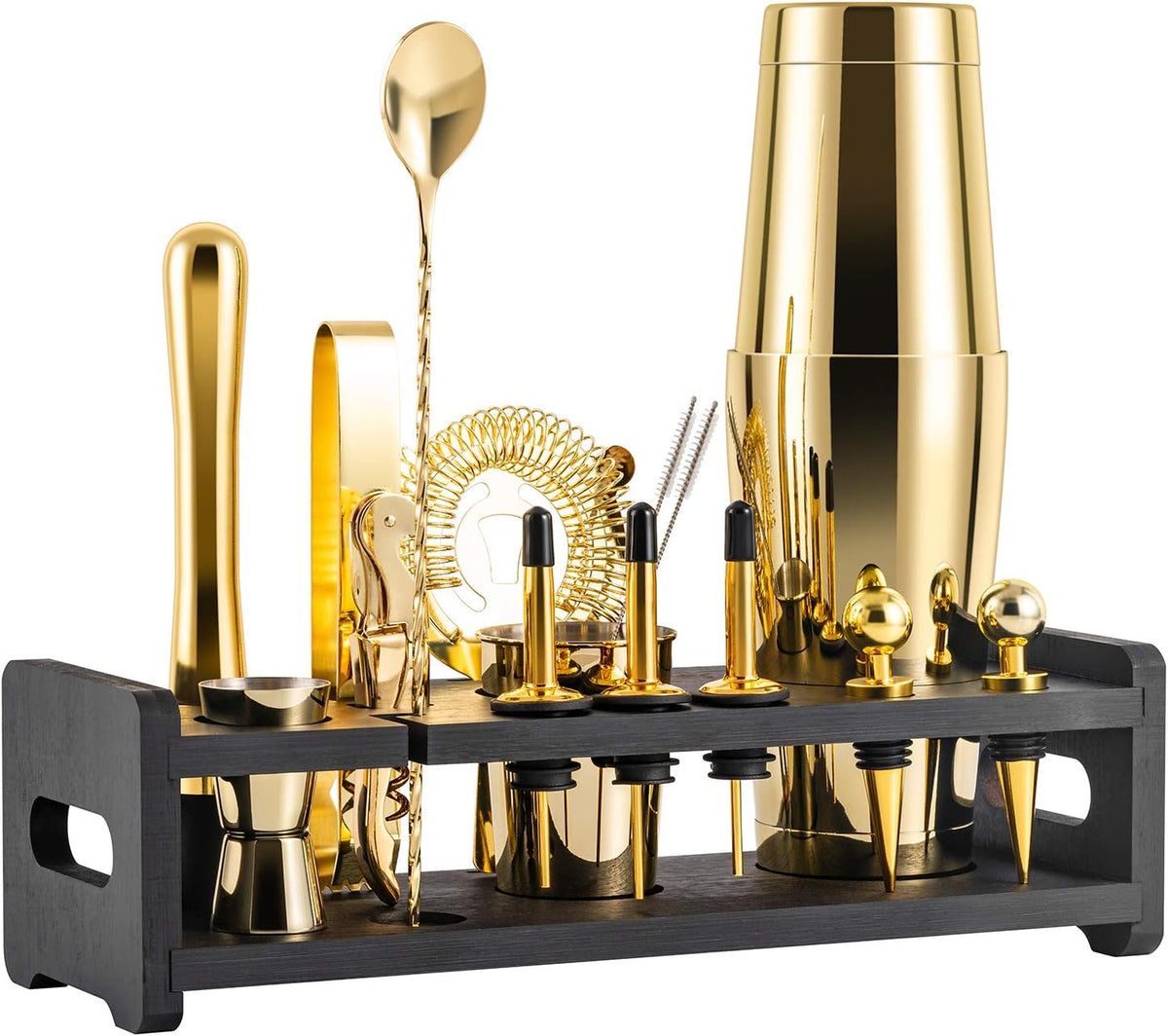 24-Piece Stainless Steel Cocktail Shaker Set with Stand and Velvet Carry Bag P2224