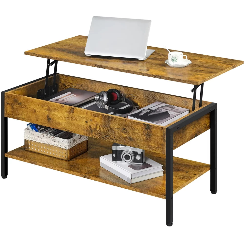 Rustic Brown Wood Lift Top Coffee Table with Hidden Compartment Q78737