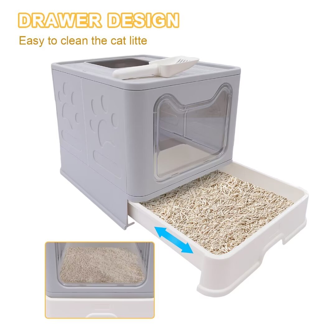 16.14" Foldable Enclosed Cat Litter Box with Lid A821