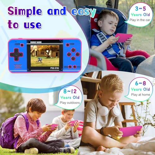 Pink Blue Handheld Game with 220 Built-in Video Games Z29177