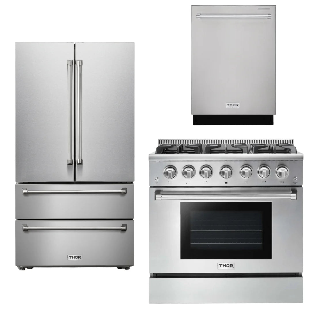 36 Propane Gas Range, Refrigerator, Dishwasher L490