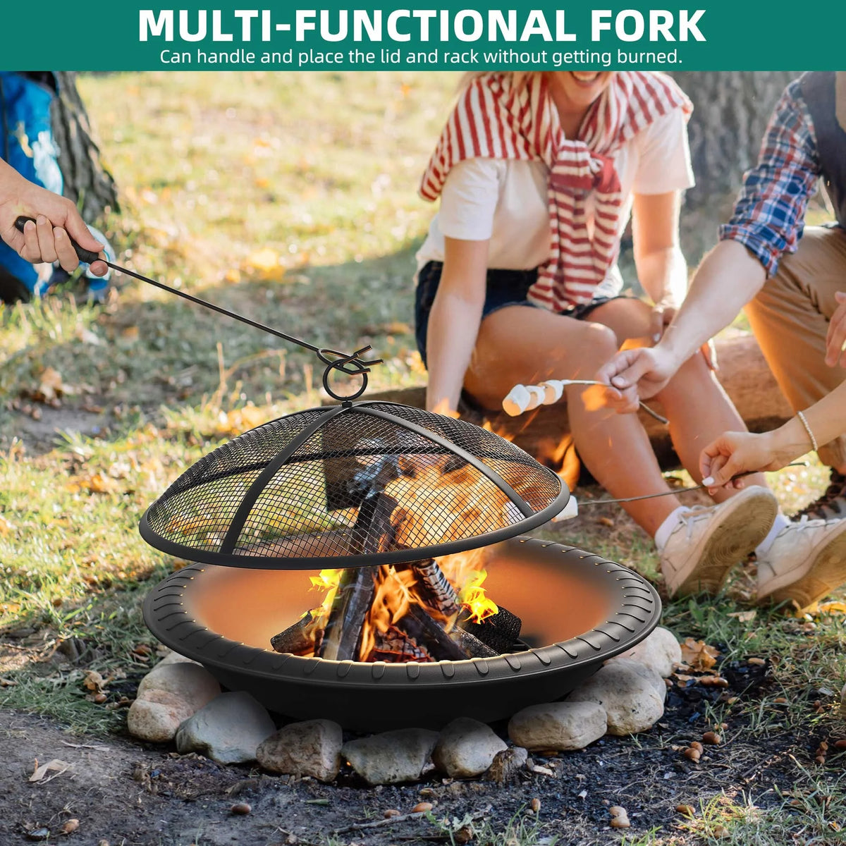 25" Wood-Burning Fire Pit Bowl with Spark Screen and Poker L1639