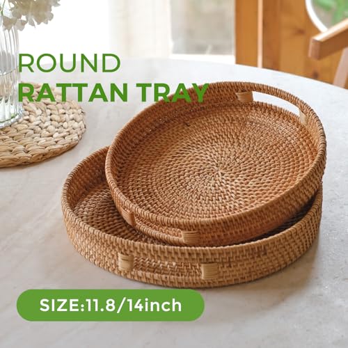 14 Inch Round Serving Tray with Cut Out Handles N1408