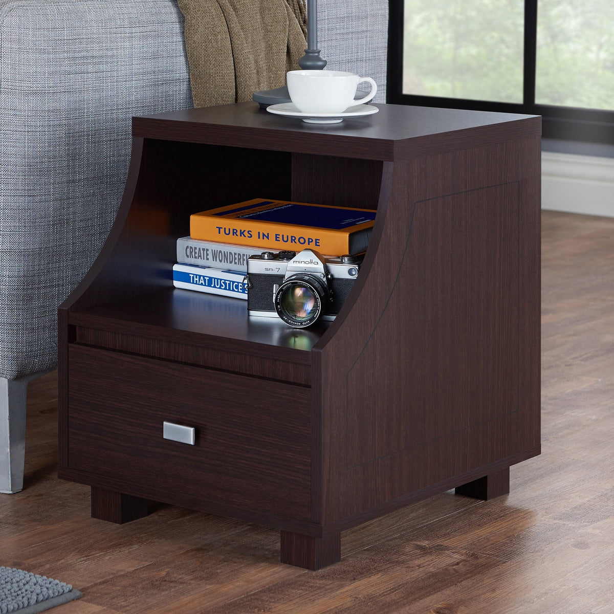 Modern Walnut 1-Drawer Storage End Table R5705