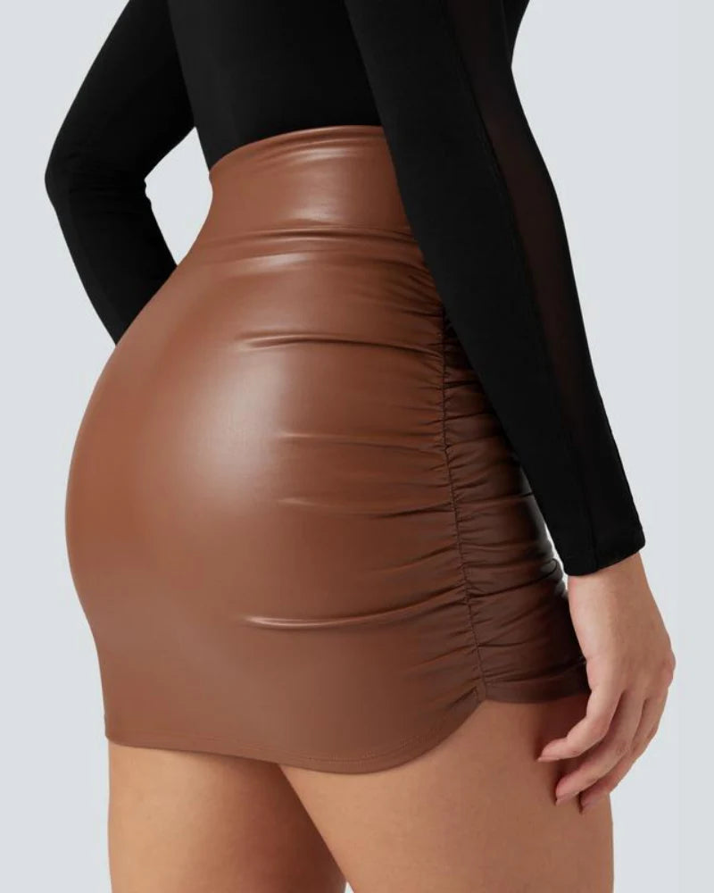 High Waisted Tummy Control Ruched Fleece Mini Skirt D7037
