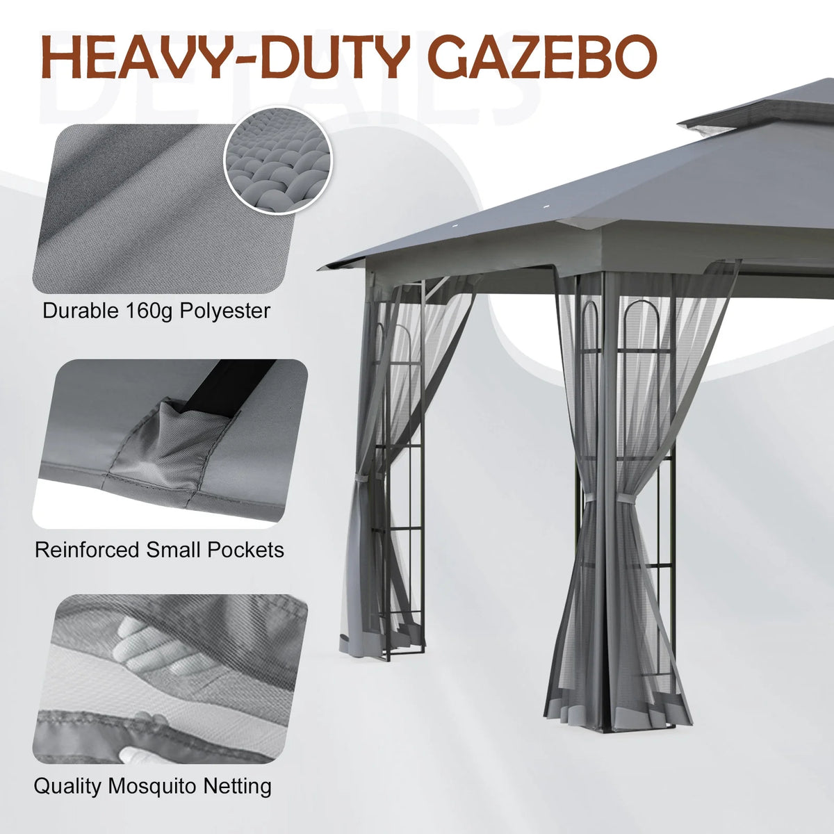 13x11 Patio Gazebo with Mosquito Netting, Two-Tier Canopy Tent L2758
