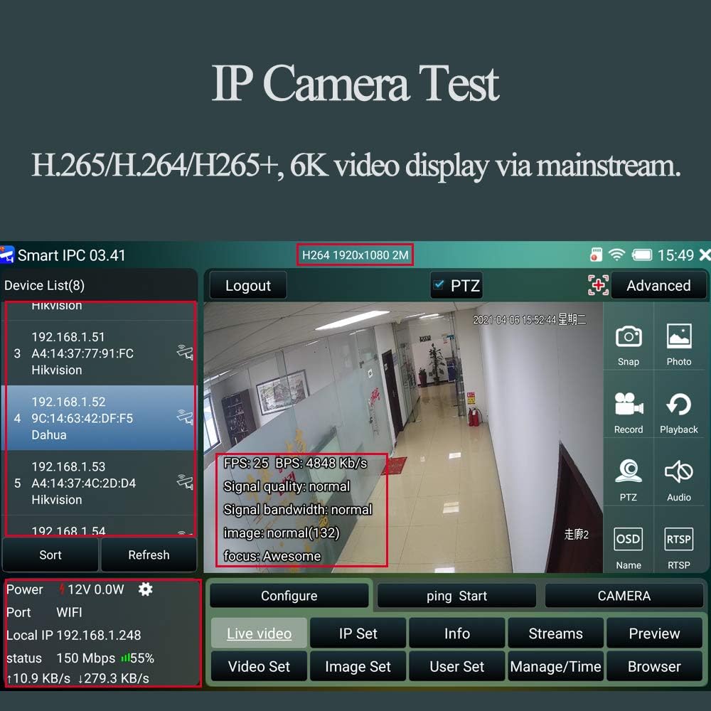 7 Inch Portable CCTV Tester with PoE HDMI WiFi O1595