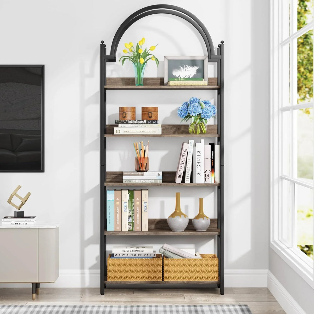 72.4 inch Tall 5 Tier Arched Bookshelf K2193