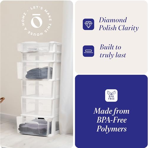 White 6-Tier Clear Plastic Storage Drawer Tower E150