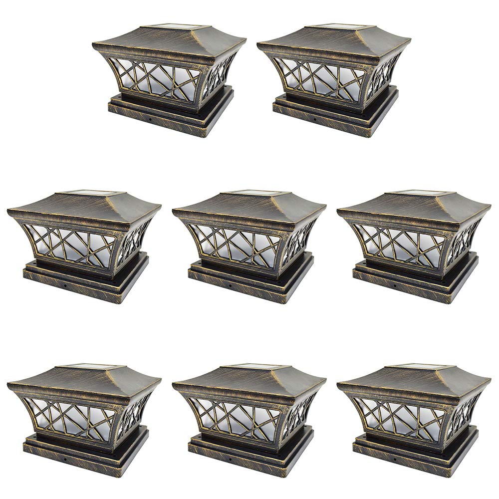 8 Pack Bronze Solar Post Light Frosted Lens SMD LED Square R733612