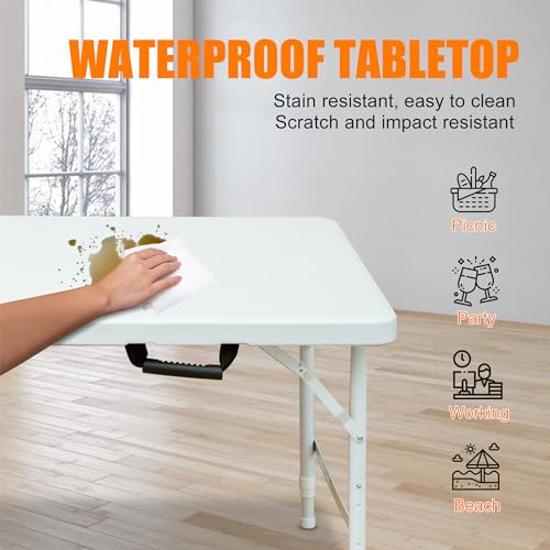 4ft White Plastic Folding Table with Carry Handle E249793