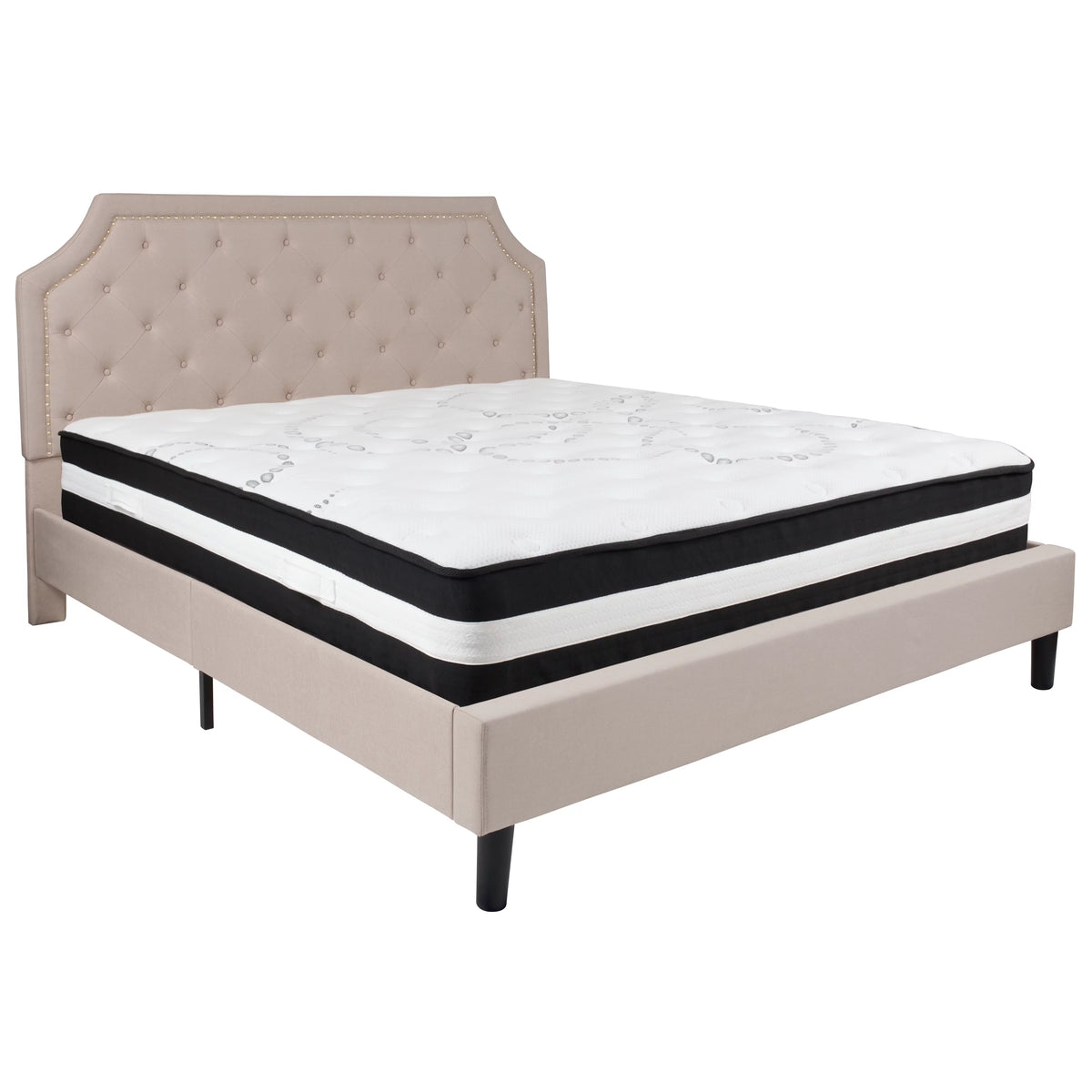 King Size Tufted Upholstered Platform Bed with Pocket Spring Mattress W928