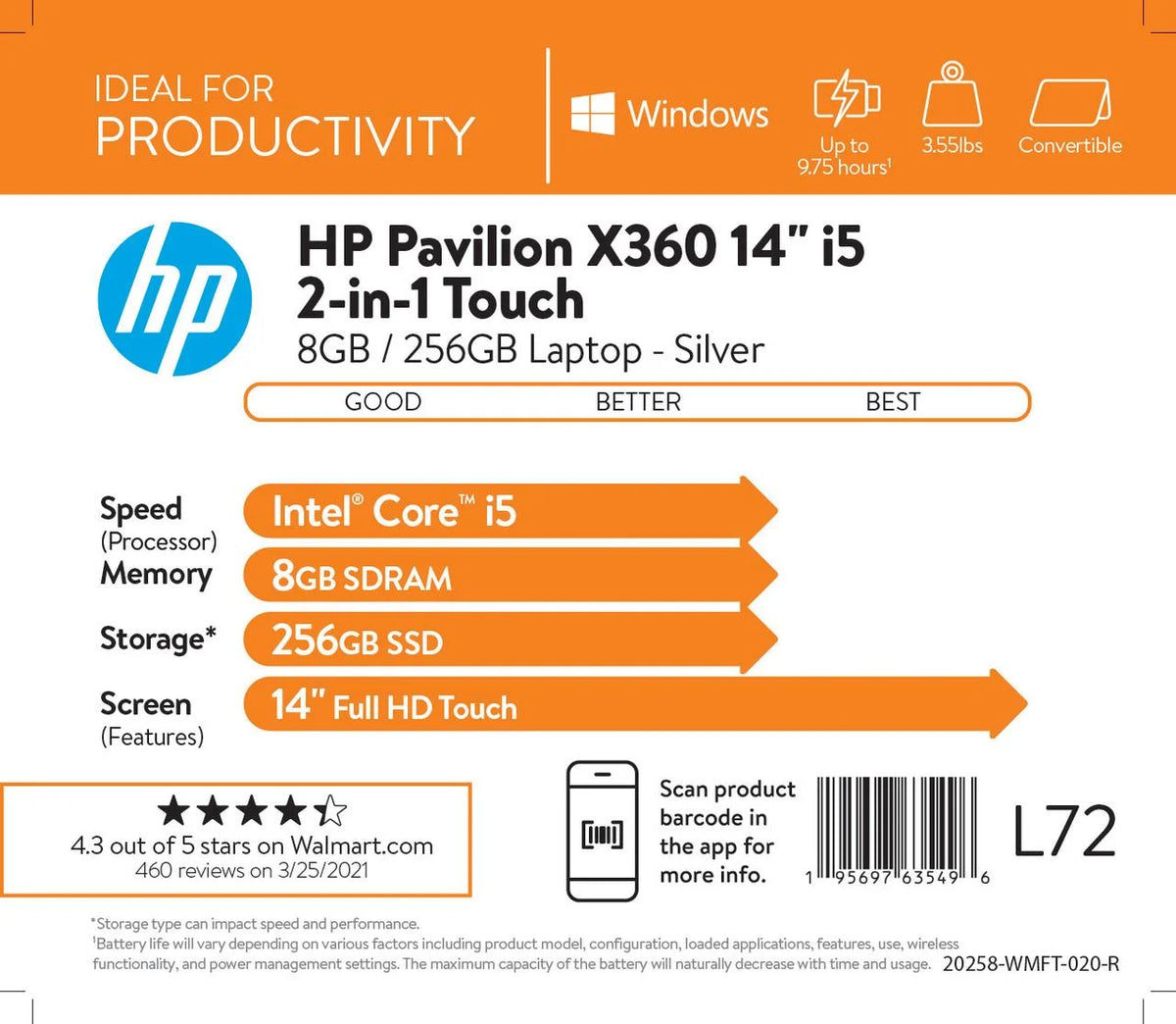 14" FHD Touch x360 Intel Core i5 8GB RAM 256GB SSD Silver Windows 10 L569