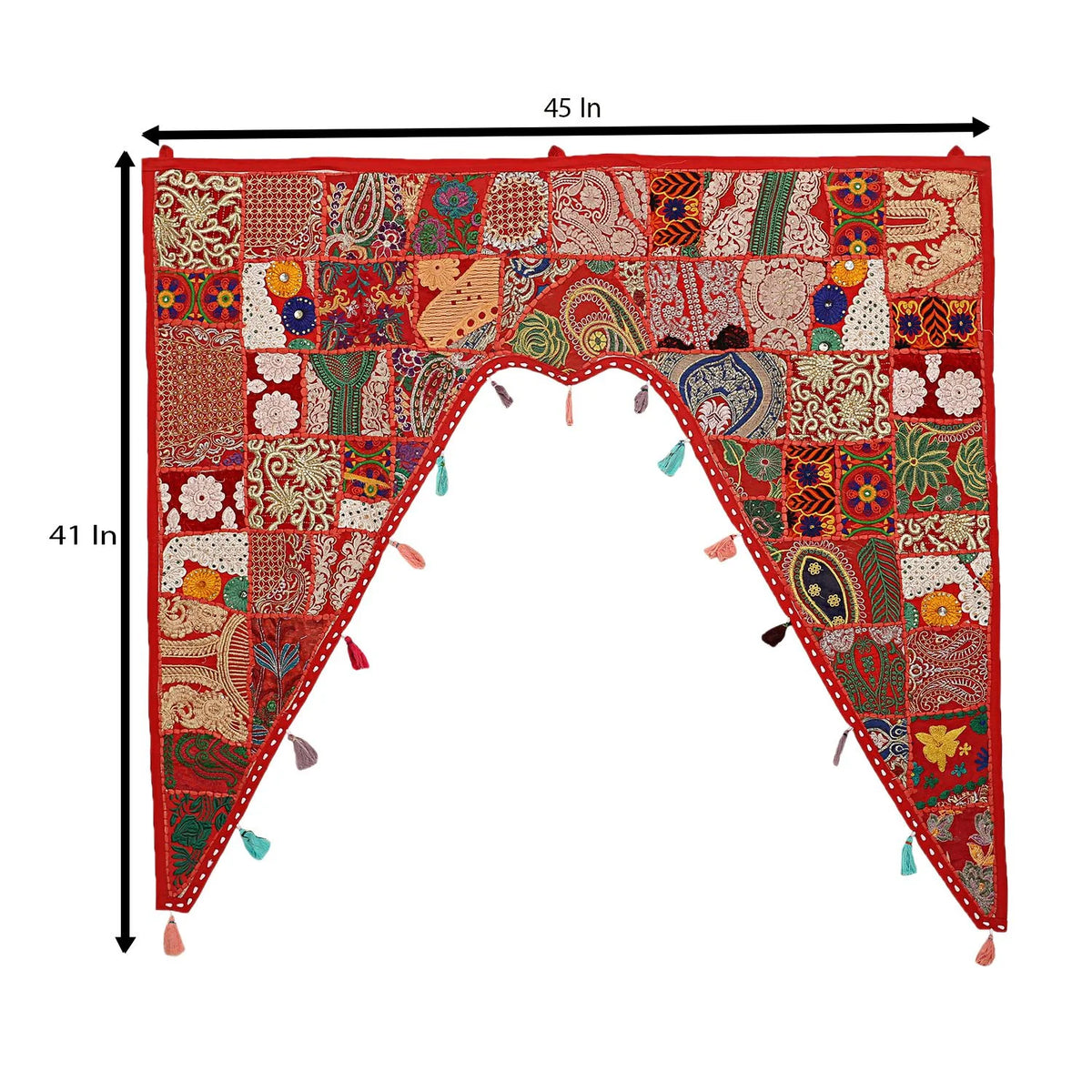 Indian Cotton Embroidered Patch Work Floral Swag Curtain Topper, 45 x 41 Inches Z479