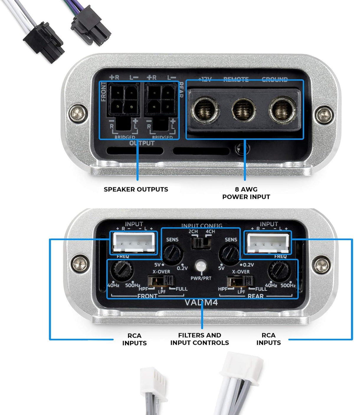 400W RMS Full Range Class D 4-Channel Compact Micro Amplifier M3208