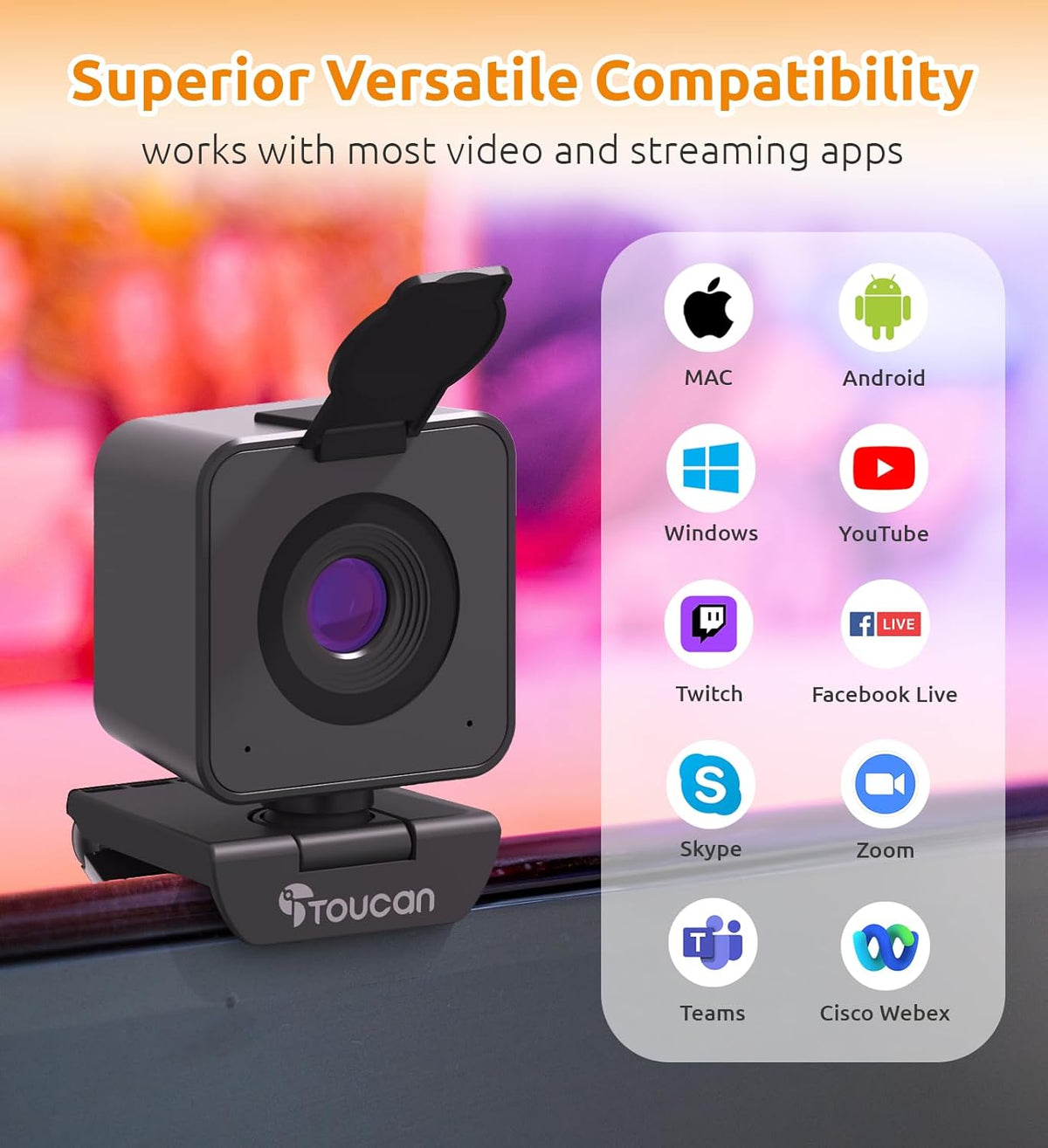 Webcam with Microphone, 115° View, USB D390