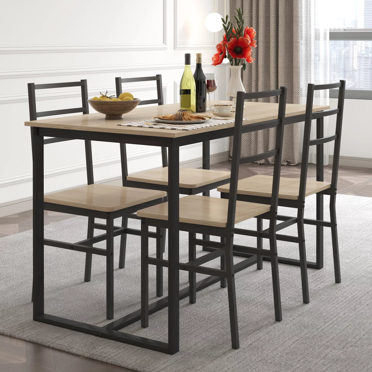 5 Piece Wooden Dining Table Set with 4 Chairs X895