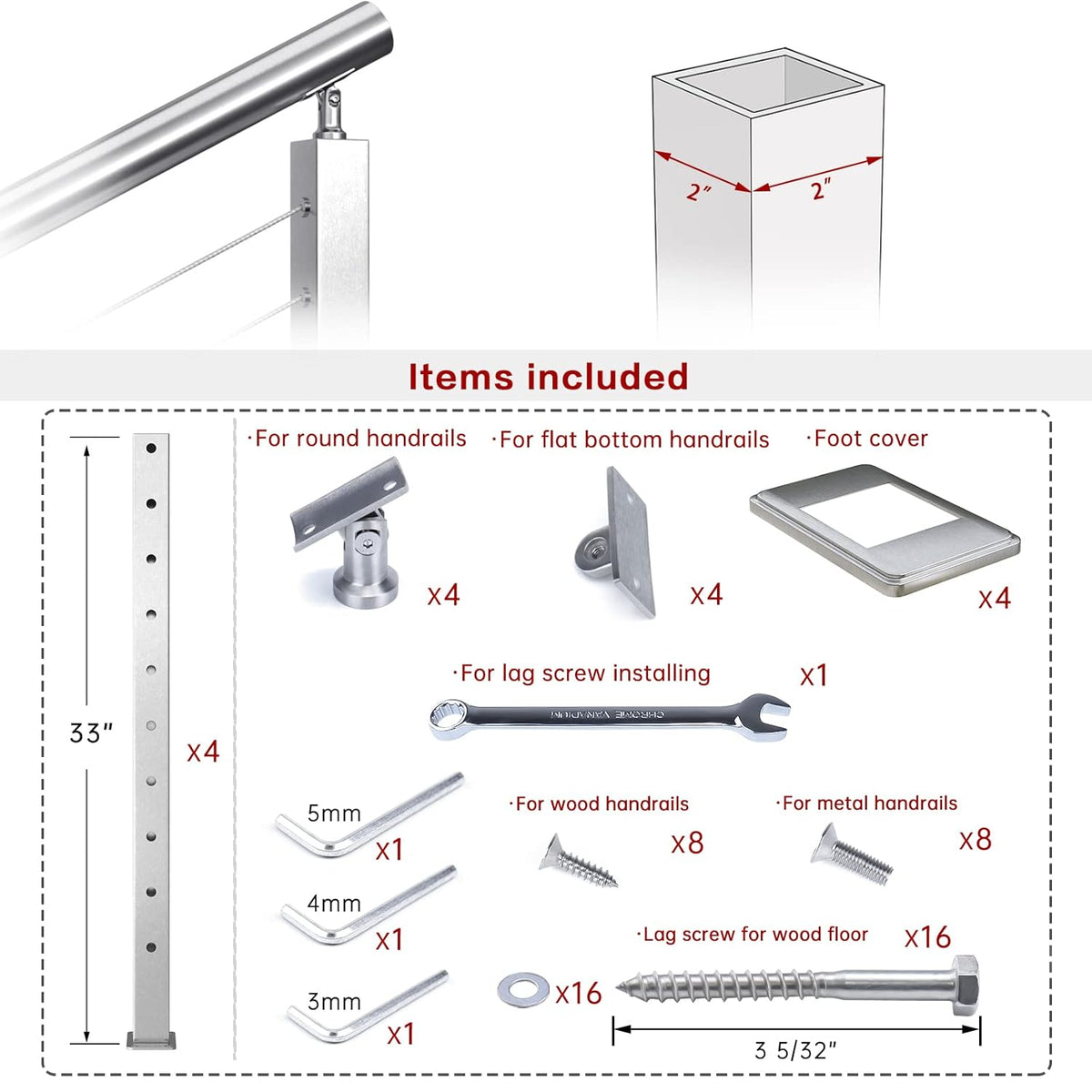 4 Pack Stainless Steel Cable Railing Post G781